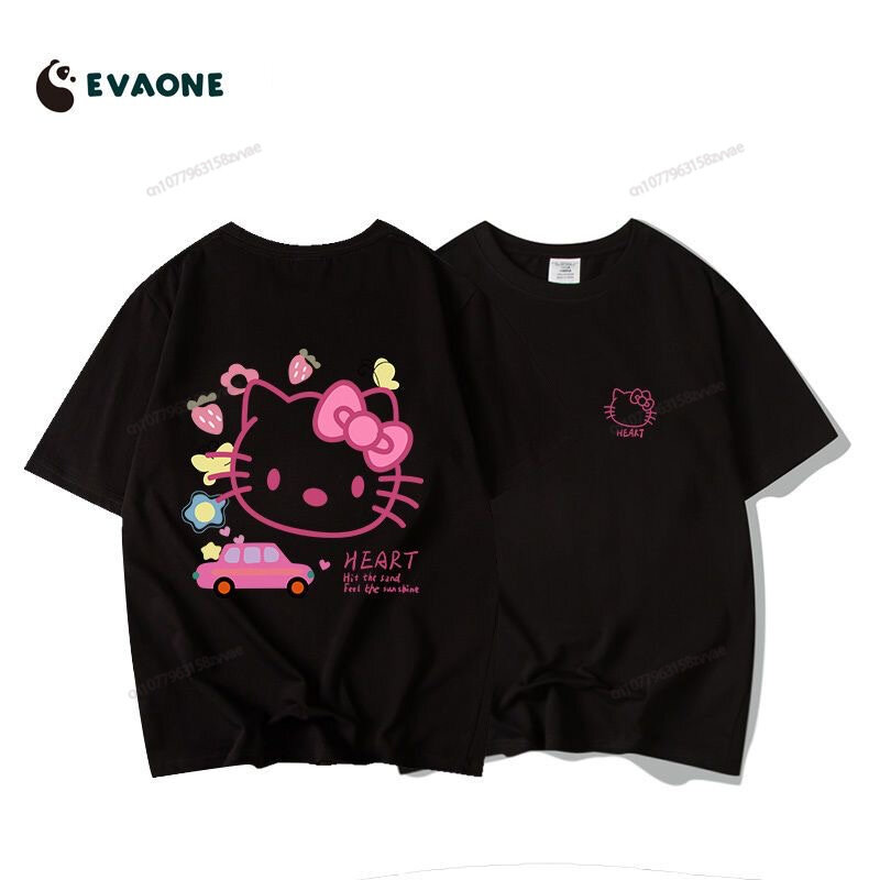 Camiseta de manga corta con estampado de Anime para niños, traje familiar para padres e hijos, Hello Kitty, 3-14 años