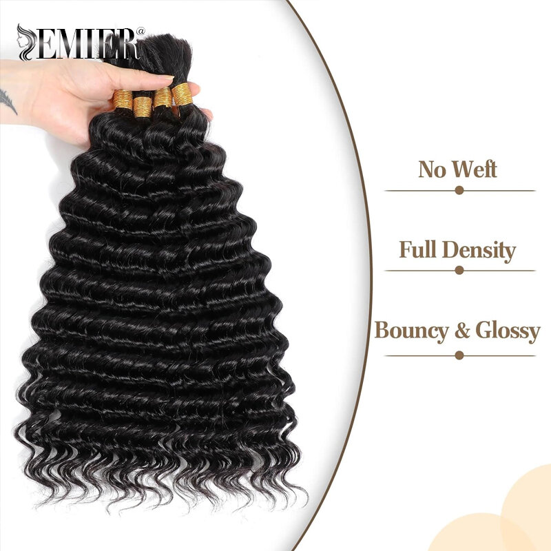 Brazilian Deep Wave Human Hair For Braiding 100% Human Hair 50g or 100g/pc No Weft Pre-Colored 12-26inches Bulk Hair Extension