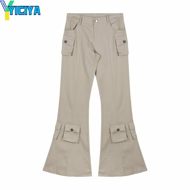 YICIYA-سراويل مضيئة على طراز Y2K للنساء ، بنطلون بقصة الحذاء ، جيب كبير ، بنطلون فضفاض بطول كامل ، شارع مرتفع ، ملابس جديدة ، غير رسمية