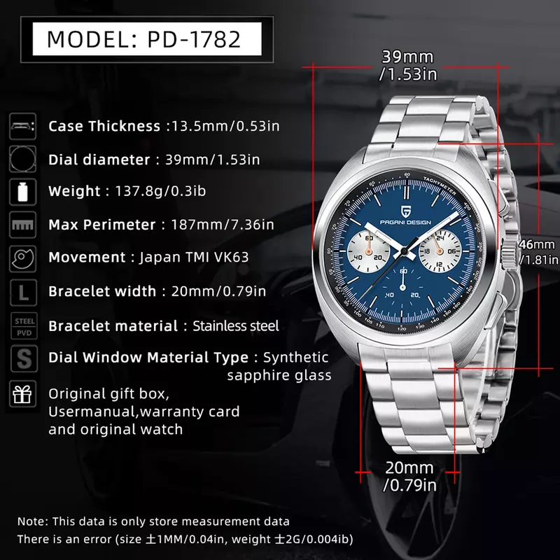PAGANI DESIGN 2023. Zegarki męskie Luksusowy zegarek kwarcowy z chronografem w stylu retro dla mężczyzn AR Sapphire Sportowy skórzany prezent Reloj Hombre