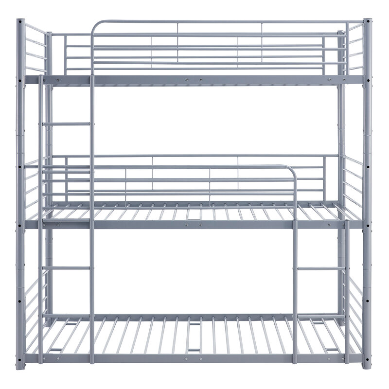 Full Metal Triple Bed with Built-in Ladder, Divided into Three Separate Beds,Gray