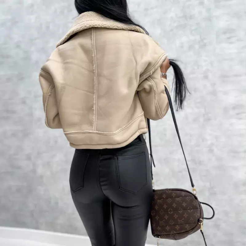 Taschen Reiß verschluss Maschine Auto Stil Jacke für Frauen y2k Lamm wolle Kurz mantel Lederjacken Langarm Pu Jacken Outwear
