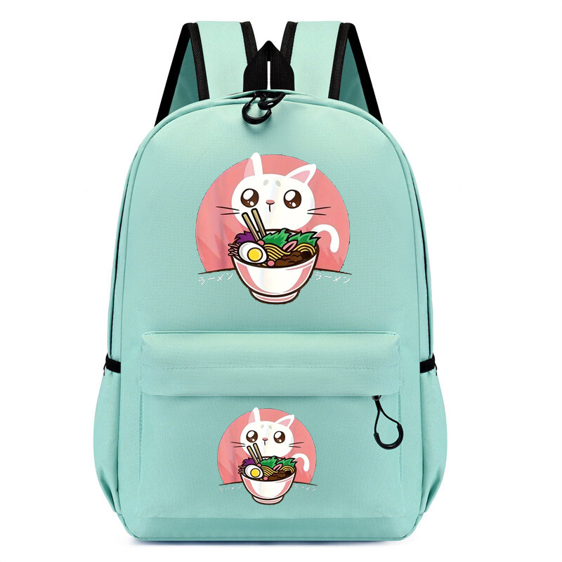 Bagpack per bambini Cartoon Cat Eat Ramen zaini per adolescente Cute Kindergarten Schoolbag Kids Book Bag Girls Anime Animal Bag