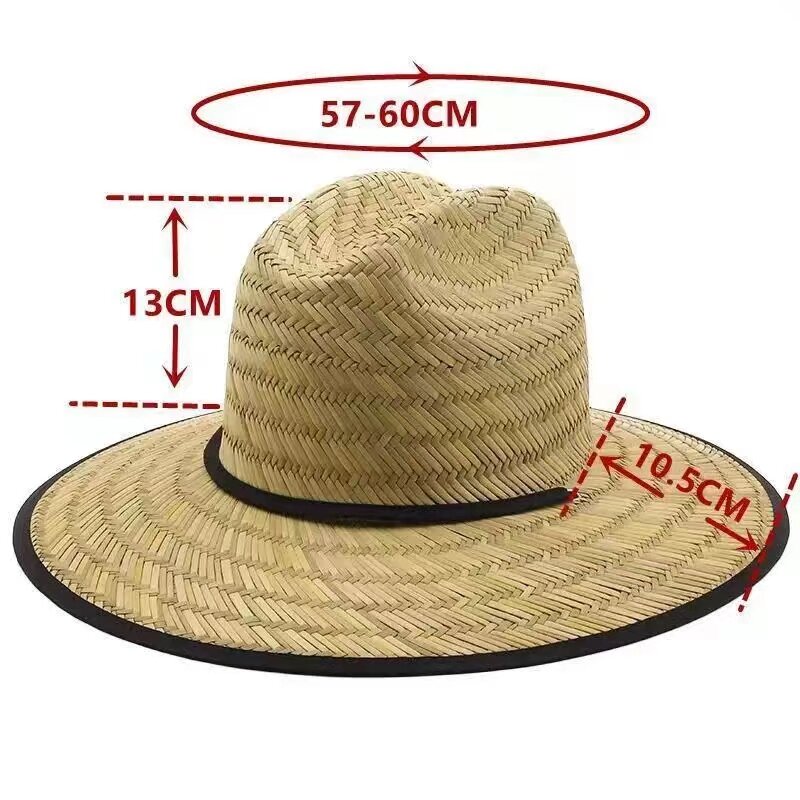 Sombrero de paja de ala ancha para hombre, protector salvavidas, protección de verano, lado negro, sombrero de Panamá al aire libre, nuevo