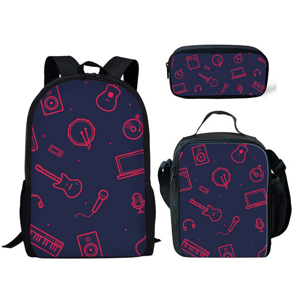 Rock Music Pattern 3Pcs/Set Children Student Fashion School Bag for Boys Girls Campus Backpack Teenager Casual Storage Backpack