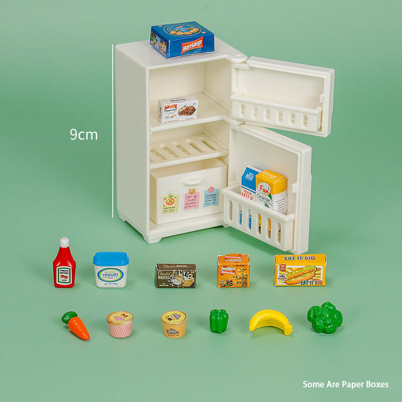 ثلاجة صغيرة نموذج بيت الدمية ، لعبة مشهد المطبخ ، اكسسوارات الطعام المنزلية ، لعب الأطفال ، الديكور ، 1 Set