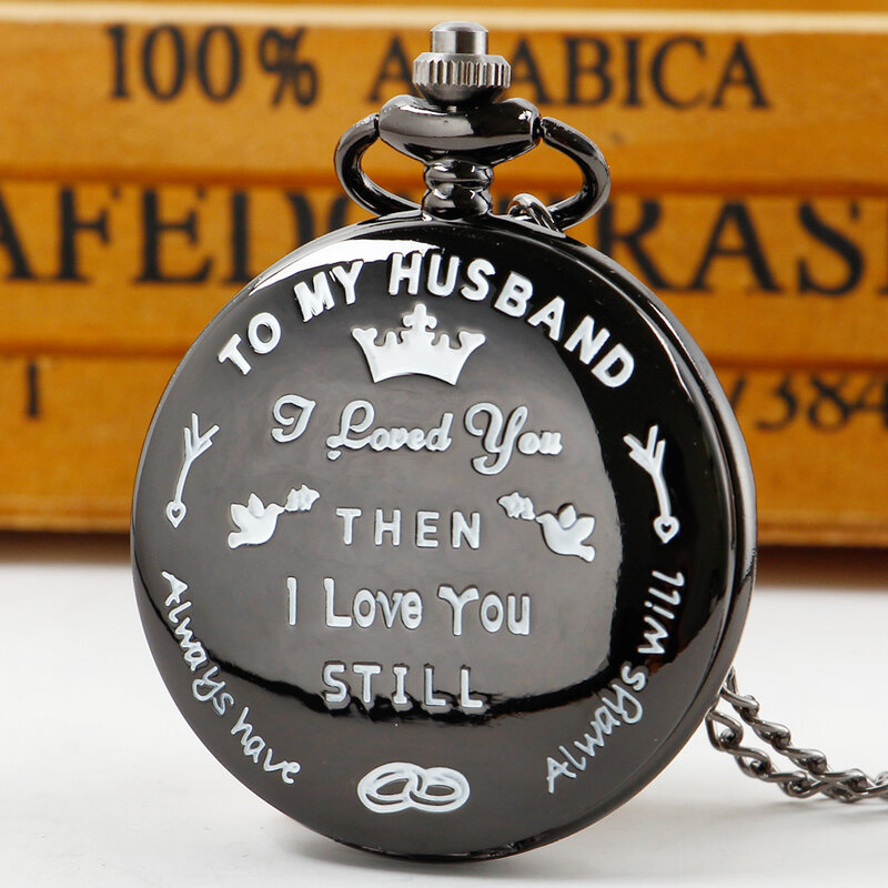 Quartz Pocket Watch for Men, "Design do tema Sempre te amo, O melhor presente para homens, Lembrança do meu marido