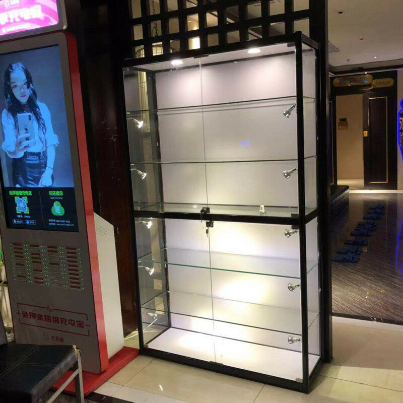Custom Hot Selling Factory Supplier Lockable Aluminum Frame Collectibles Wine Show Tempered Glass Display Cabinet With Led