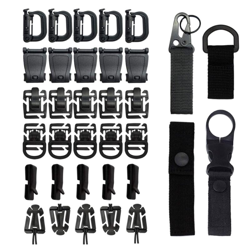 34PCS Tactics Gear Clip, D-Rings Locking Carabiner, Water Bottle Carriers Clip