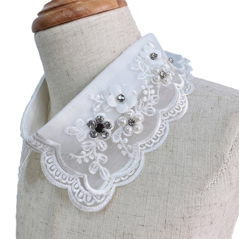 Элегантная милая блузка для девочек с воротником из бисера и жемчугом, элегантная шаль с лацканами, Прямая поставка