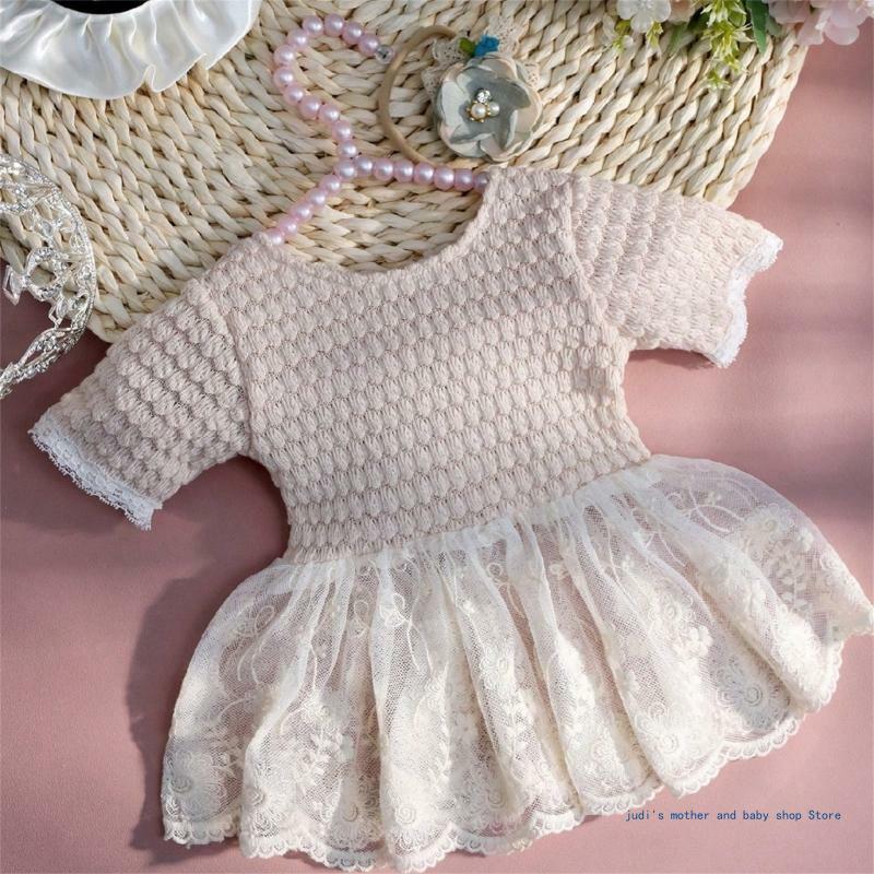 67JC Pakaian Kostum Fotografi Bayi Baru Lahir Gaun Renda Pakaian Ikat Rambut Perlengkapan Bayi