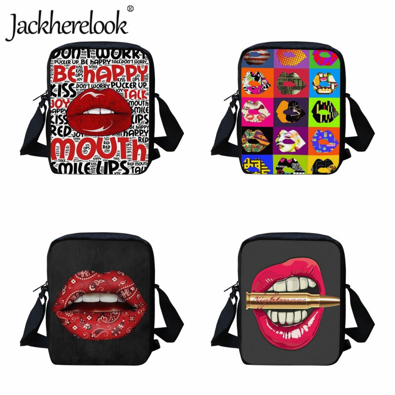 Jackherelook moda arte lábios graffiti saco do mensageiro para meninas pequena bolsa de ombro sacos crossbody casuais crianças sacos de escola