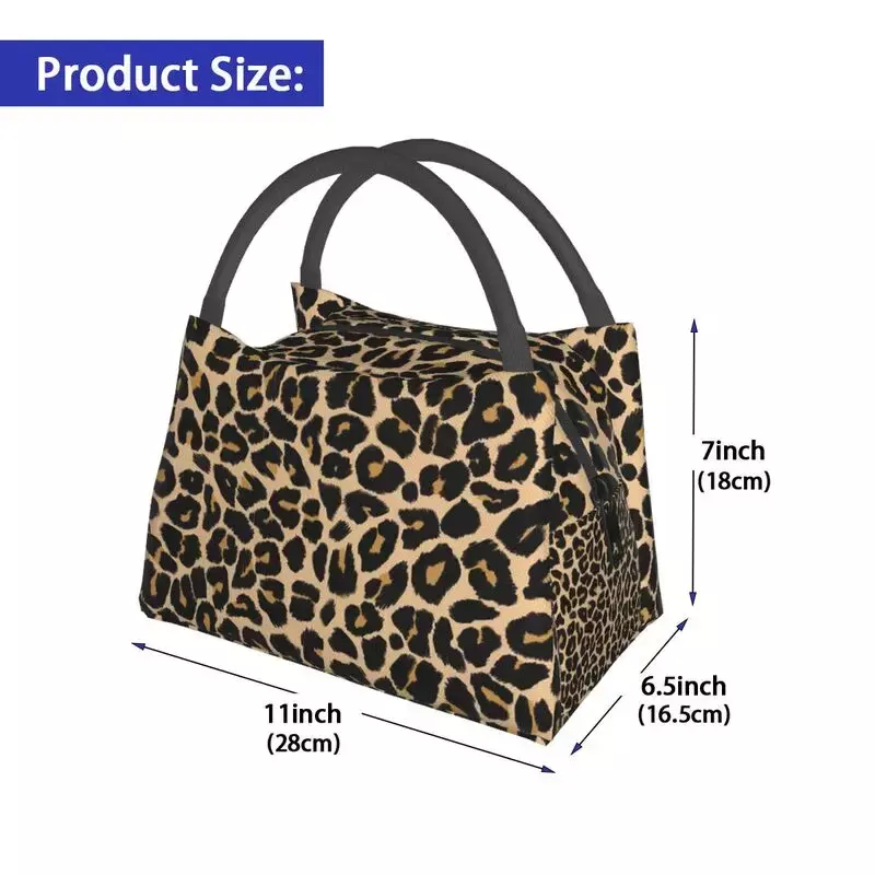 Fiambrera térmica con estampado de piel de leopardo para mujer, bolsas de almuerzo con aislamiento de colores tradicionales, con textura de Animal, enfriador reutilizable