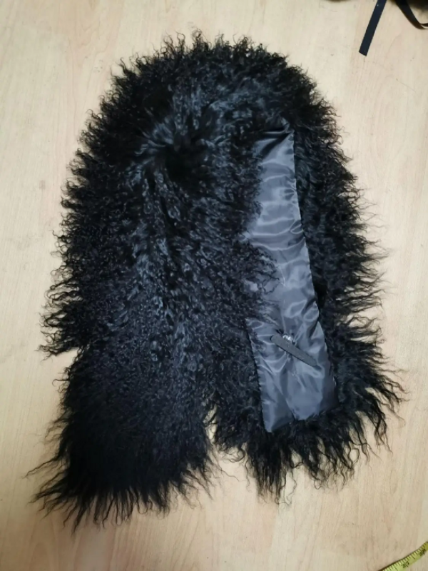 Bufanda de piel de cordero de Mongolia Real para mujer, pañuelo cálido de invierno, rizo Natural, negro