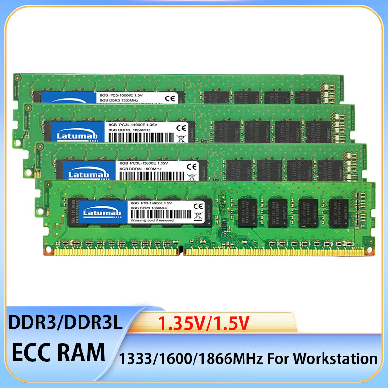 Memoria Ram DDR3 DDR3L 8Gb 16Gb 32Gb 1333 1600 1866Mhz Werkstation Geheugen 240Pin Ecc Udimm PC3-14900E 12800E 1.35V 1.5V Ecc Ram