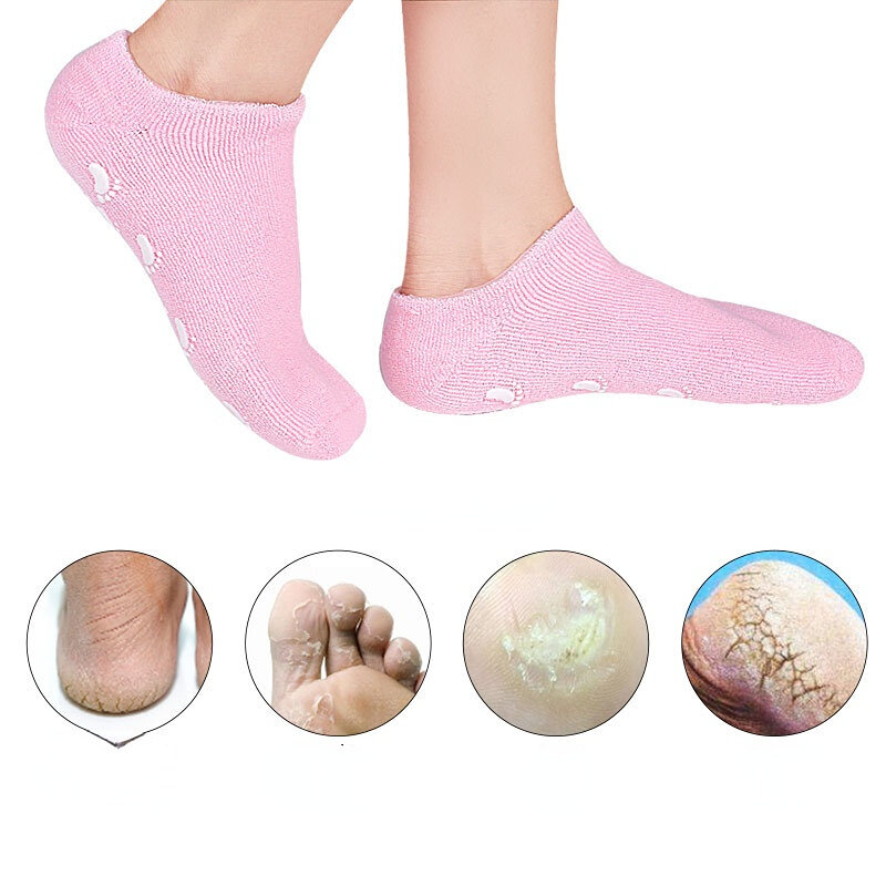 Luvas e meias reutilizáveis de gel de silicone, clareamento hidratante, esfoliante, veludo suave, mão beleza, spa, cuidados com os pés, 1 par
