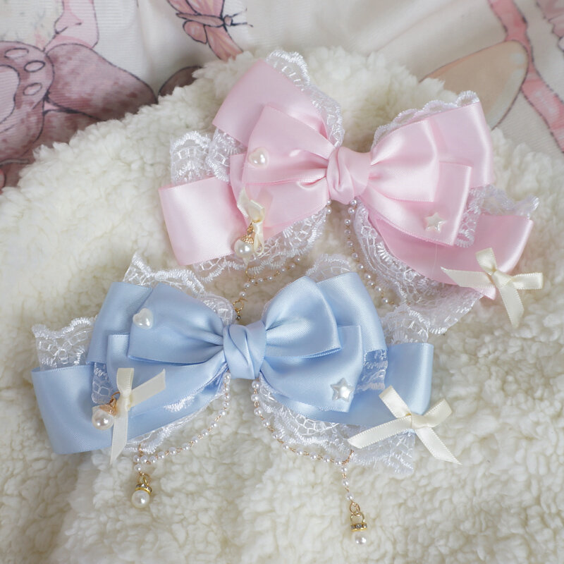 Lolita headpiece large lace bow pearl pink KC cute princess headwear lolita hair clip lolita accessories