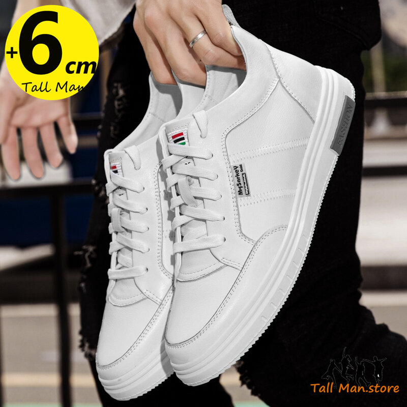 Sepatu kets tumit Chunky untuk pria, sepatu Sneakers penambah tinggi sol dalam 6CM gaya santai warna putih untuk pria