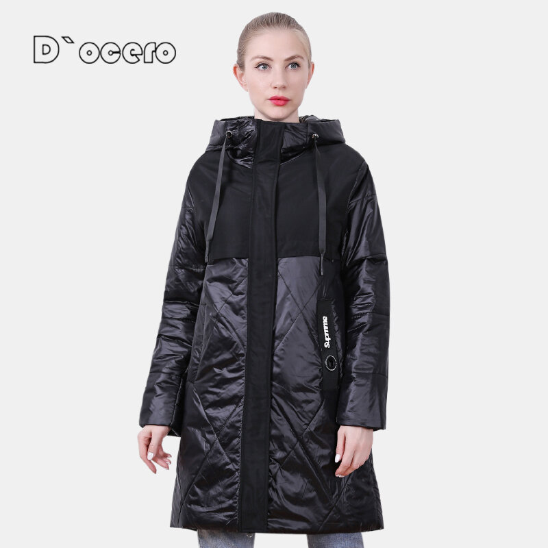 D`OCERO 2022 New Spring Autumn Women Jacket High Quality Women's Parkas Hooded Long Quilted Thin Cotton Windproof Clothing
