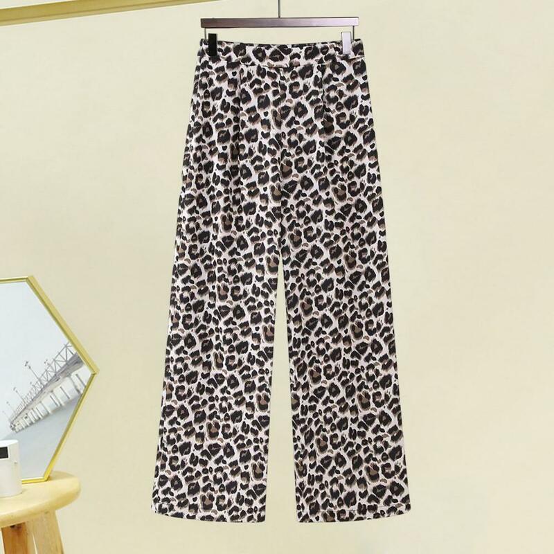 Conjunto de pantalones de pierna ancha con estampado de leopardo para mujer, chaleco elegante con cordones, chaleco de cintura alta, moda