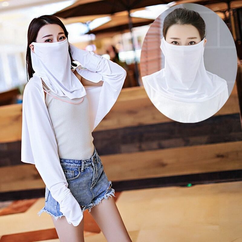 Ice Silk Masker Wajah wanita, pelindung wajah penuh telinga gantung, tahan UV bernafas anti debu luar ruangan