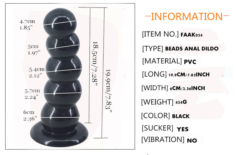 FAAK Large Anal Beads Butt Plug Black Dildo With Suction Cup Vibrators Sex Toys For Women Men Discreet Package 3 Days Delivery