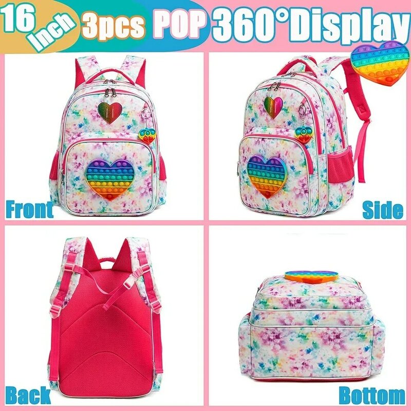 Bikab-mochilas escolares 3 en 1 para niñas, mochila Kawaii impermeable, conjunto de 16"