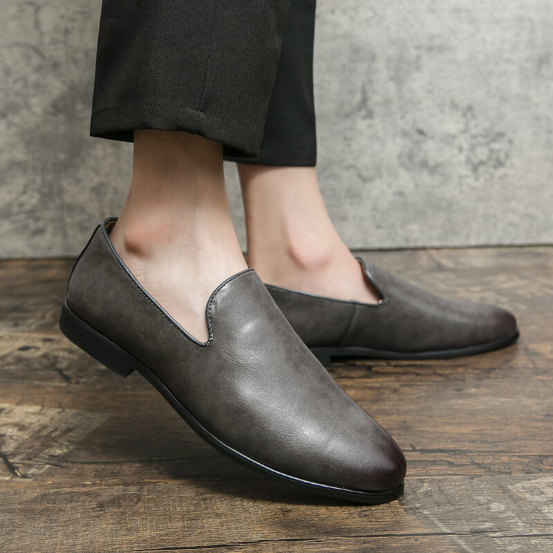 Sepatu pantofel pria, SNEAKER KULIT bisnis kantor untuk berkendara nyaman Slip On