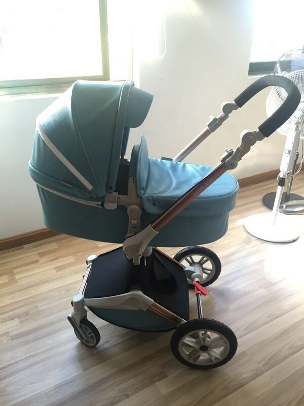 NEW HOT MOM PU Leather Stroller Tiffany Blue 3 in 1 Baby Stroller Easy Folding Portable Baby Walker Baby Outsisde Travel