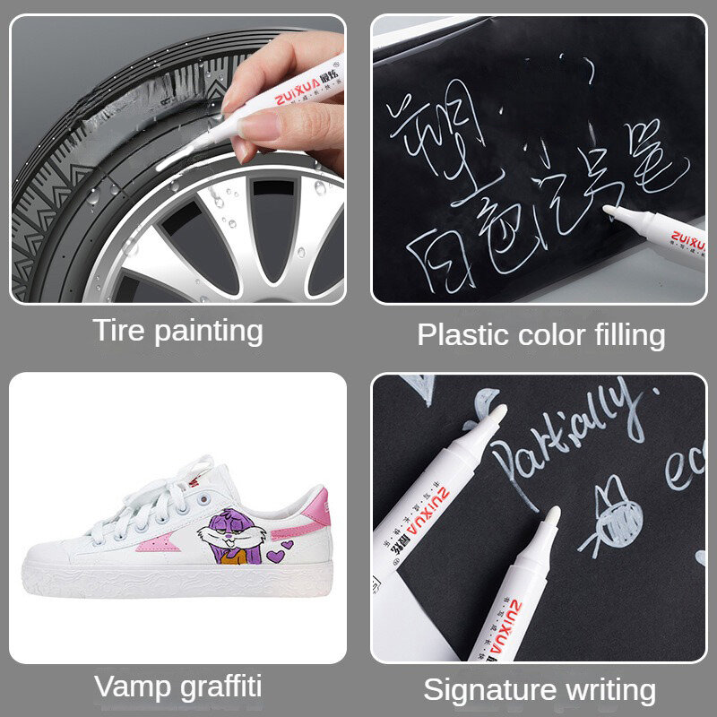 White Marker Pens Set 2.0mm Oily Waterproof White Gel Pen DIY Graffiti Sketching Paint Marker Stationery Writing School Supplies
