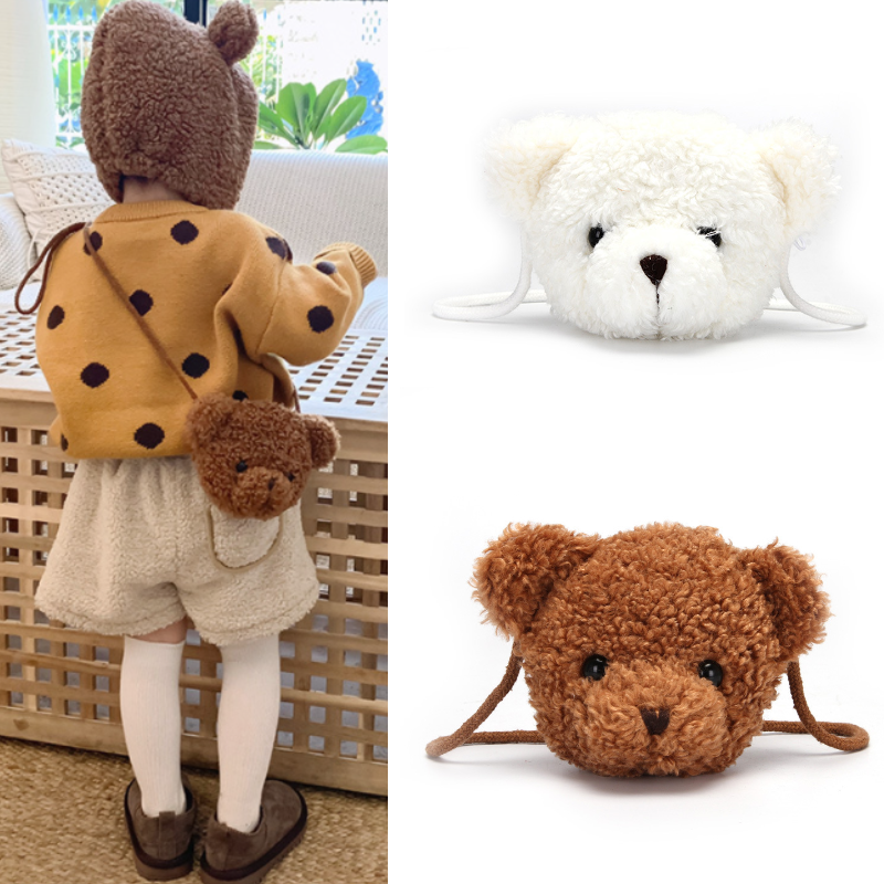 หมีน่ารักตุ๊กตากระเป๋าไหล่สำหรับเด็กเด็กการ์ตูน Messenger กระเป๋า Kawaii Plush Purses Little Girls ตุ๊กตาสัตว์กระเป๋าเป้สะพายหลัง