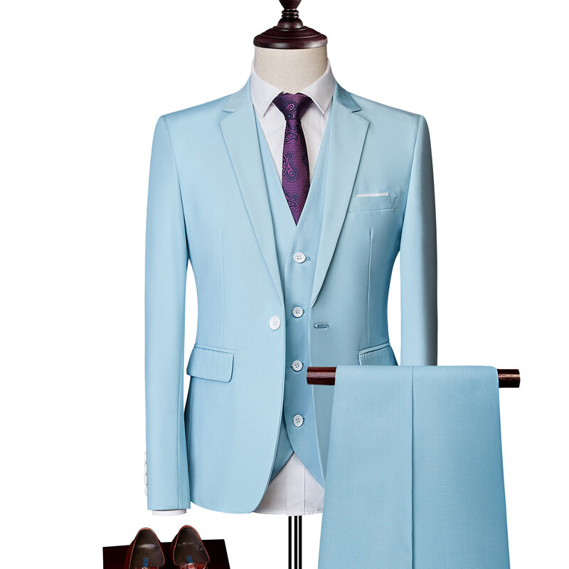 Gaun pernikahan, 5XL 6XL (jaket + rompi + celana) High-end merek Formal bisnis pria blazer tiga potong gaun pernikahan pengantin pria warna Solid setelan