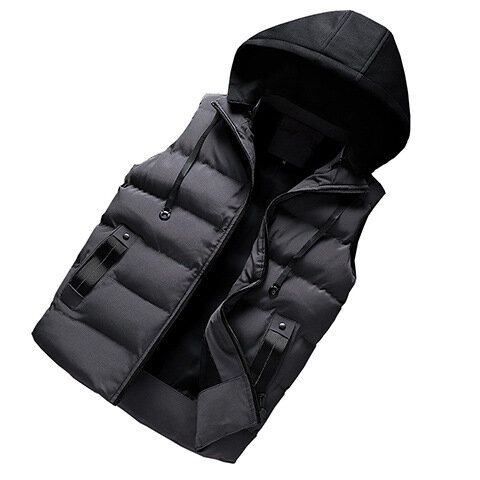 Chaleco impermeable para hombre, chaqueta cálida sin mangas con capucha, informal, gruesa, a la moda, para Otoño e Invierno