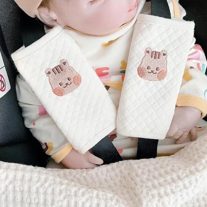 Baby Car Seat Safety Belt Cover Kid Chest Shoulder Protector Cushion Korean Cartoon Embroidery Bear Bunny Car Seat Accessories