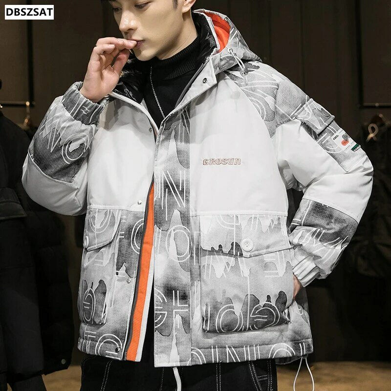 M-3xl Mens White Duck Down Jacket Winter Male Coats Zipper Stand Collar Short Style Solid Color Casual Outerwear Clothes Hy130