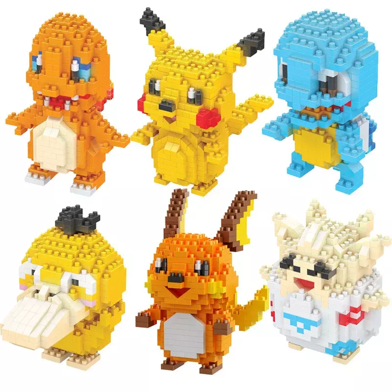 DIY Pokemon Blocks Small Cartoon Mini Building Block Pikachu Charizard Eevee Mewtwo Anime Assemble Action Model Dolls Toys
