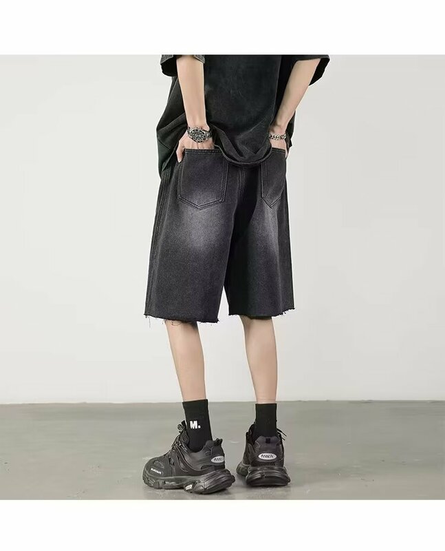 Y2k Mens sciolto Baggy Denim corto uomo Jeans moda Streetwear Hip Hop maschio tendenza classica versione coreana 2024 estate nuovo