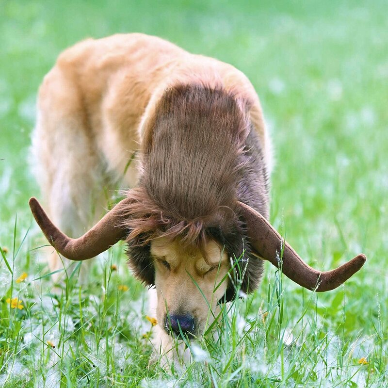 Anjing peliharaan besar sapi surai Wig rambut natal anjing tutup kepala kostum gaun mewah Cosplay topi lucu-M