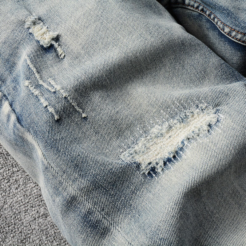 Jeans rasgado retrô estilo italiano masculino, calça jeans elástica, elástica, slim fit, azul, designer vintage, moda, alta qualidade