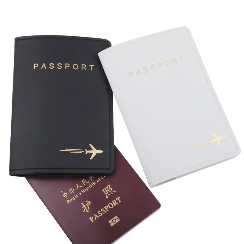 Unisex PU couro cartão caso capa, nova moda simples, passaporte titular, preto, branco, fino, slim, carteira de viagem, presente