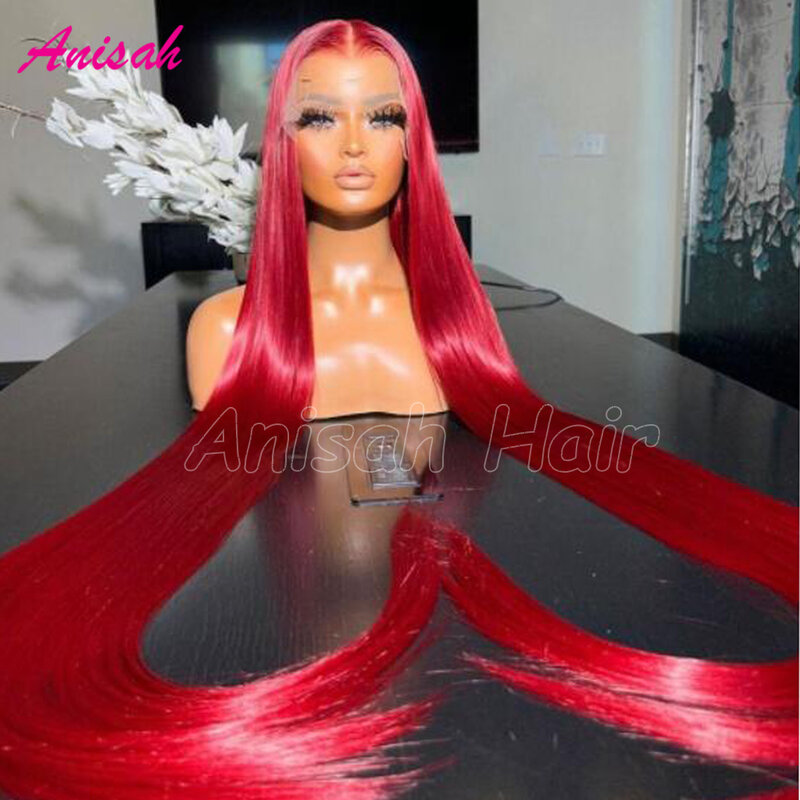 100% Remy Virgin Hair Colored Red Lace Front Human Hair Wigs Bone Straight 13x4 Frontal Wig with Baby Hair Preplucked