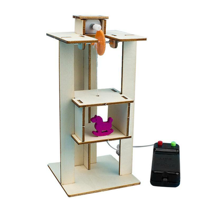 Diy madeira montar elevador elétrico desenvolver crianças curiosidade criatividade criança ciência experimento material kit brinquedo