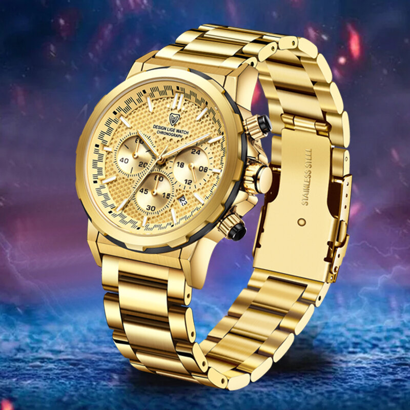 Часы наручные LIGE Мужские кварцевые, брендовые Роскошные полностью стальные водонепроницаемые спортивные модные с хронографом, с коробкой, 2023