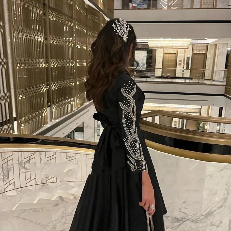 Gaun acara Formal dengan leher persegi dan gaun malam wanita bermanik-manik seksi model A-line 2024