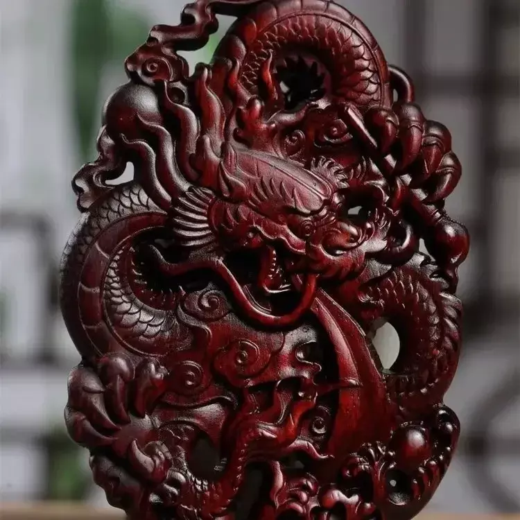 Ciondolo drago cinese intagliato a doppia faccia in palissandro Fine Lucky Dragon Brand Handheld Piece regalo pendente anno di vita da uomo
