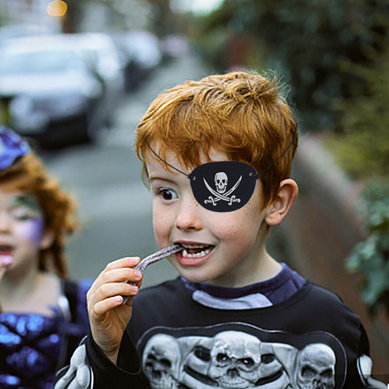 Parches de ojo de pirata de fieltro, esqueleto de un ojo, disfraz de capitán pirata para Halloween, Cosplay, decoración para fiesta de cumpleaños de niños, 6/12 piezas