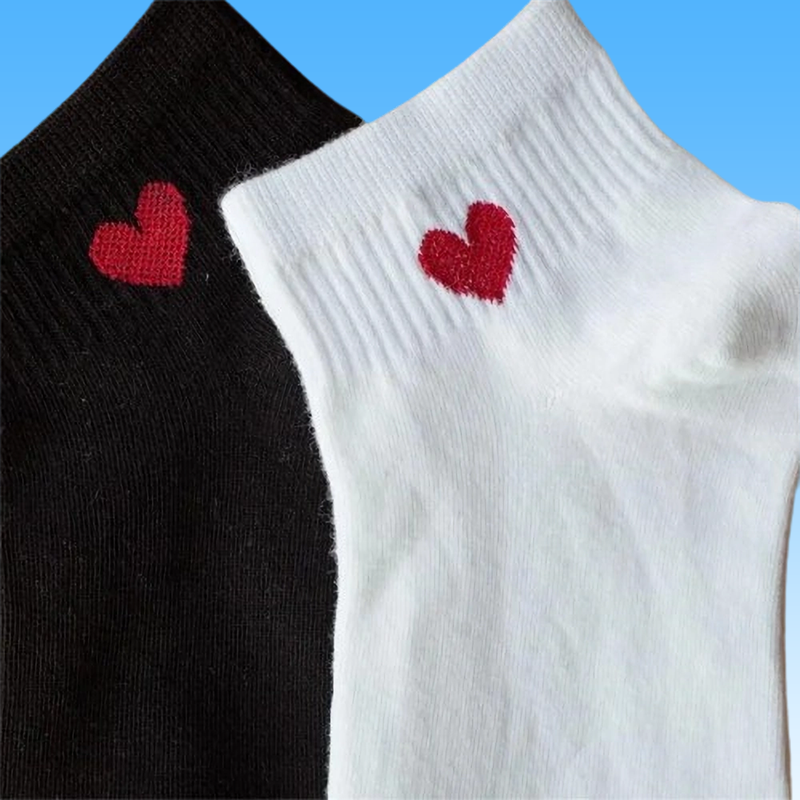 5 paia di calzini alla caviglia bianchi neri da donna primavera estate calzini da barca in cotone a tubo basso Cute "Love Heart" College JK Girls Socks