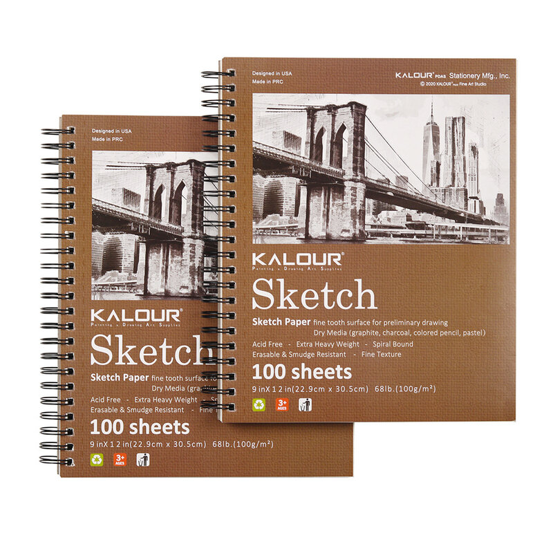 Top Spiral Bound Sketch Book, Sketch Pad, Acid Free Art Sketchbook, Desenho Artístico, 9x12 em, 1 Pacote, 100 Folhas por 68lb/100gsm