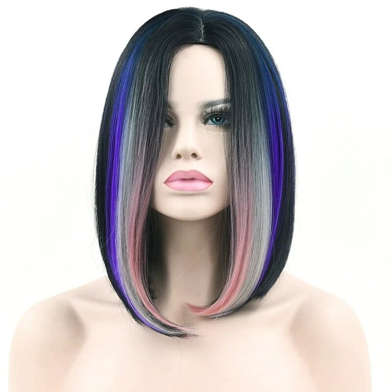 Parrucca per capelli viola grigio rosa parrucca sintetica per capelli corti parrucca Cosplay dritta per donne nere