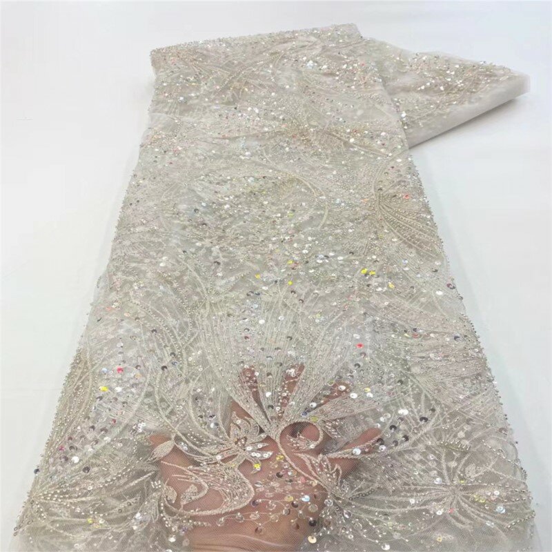 Tecido artesanal do grânulo para o vestido de casamento, pano do bordado do laço, moda tubo